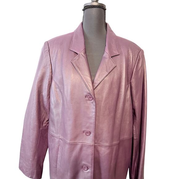 Centigrade Purple Leather Long Coat Jacket Large Thermolite Liner Button Front - Picture 4 of 12
